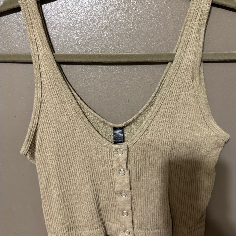 Urban Outfitters light olive green Ribbed Henley Sleeveless Tank Top